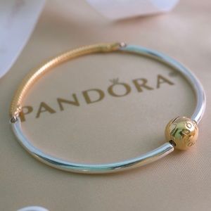 Pandora Moments Shine Three Link Bangle, 18KP 925 6.7”